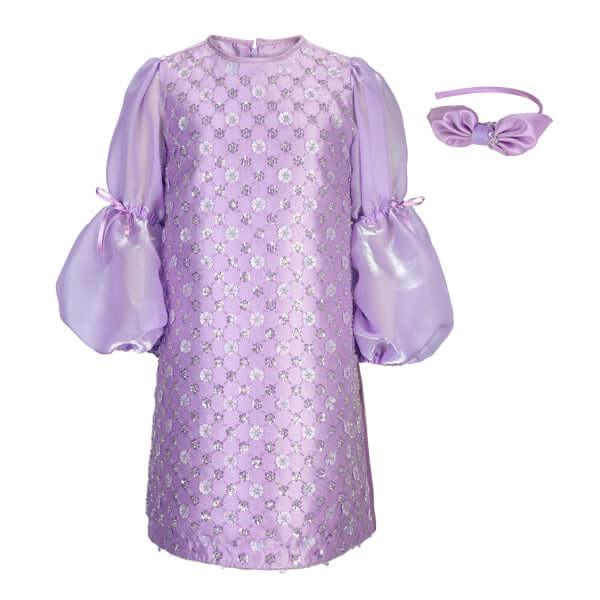 LILAC BEADED MIKADO AND VALENTINO DRESS WITH HAIRBOW