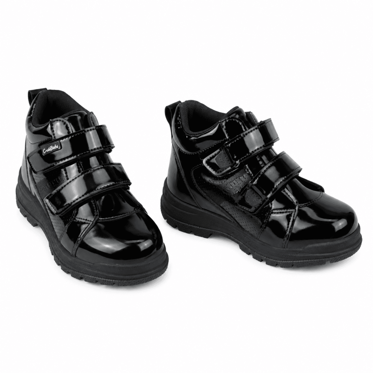 BLACK VELCRO HIGH SOLE PATENT BOYS  SHOE