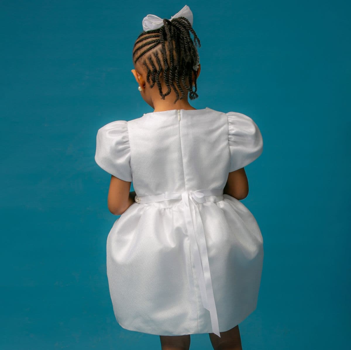 WHITE MIKADO SHINY TULLE BALL DRESS WITH BELT