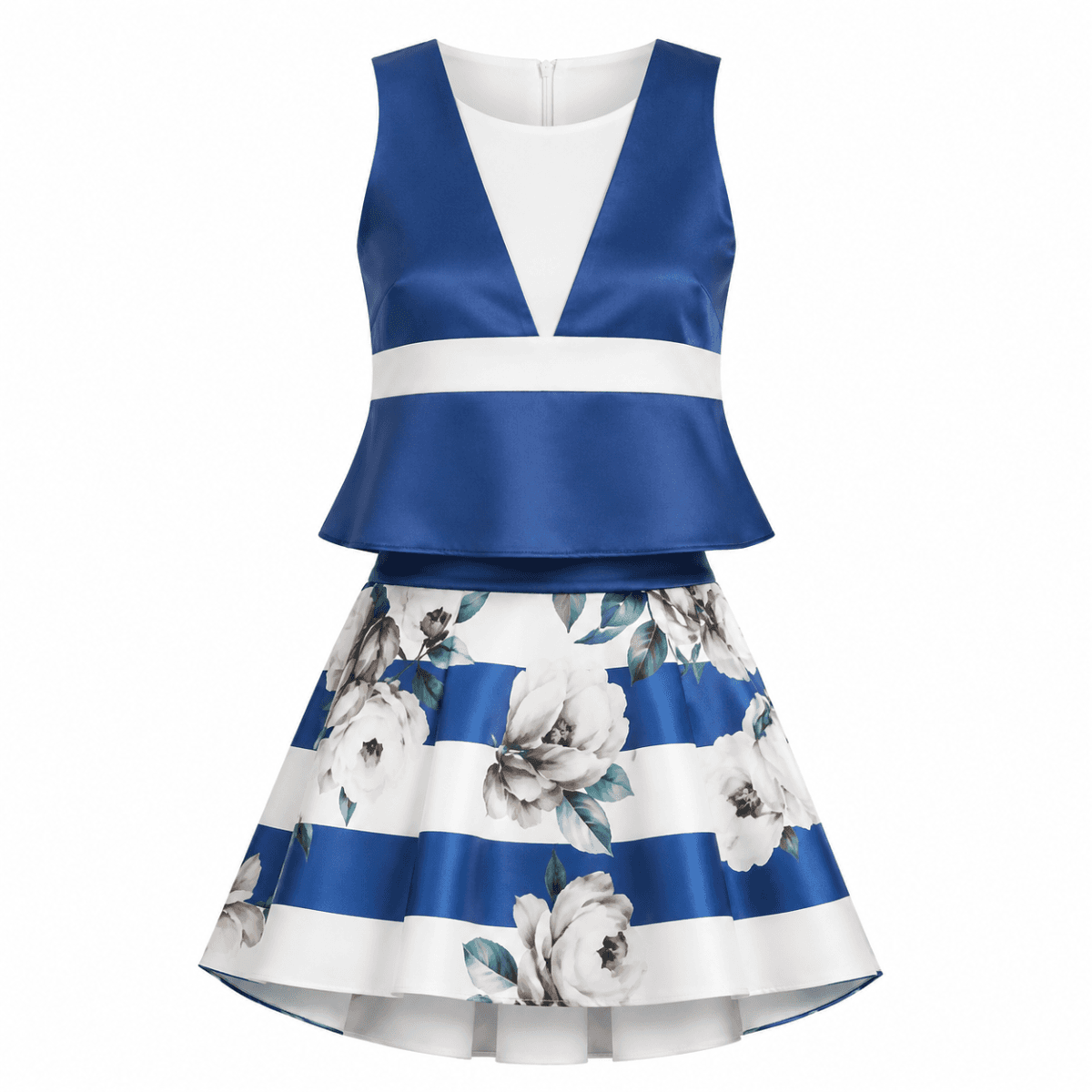 BLUE ROUND NECK SET DRESS