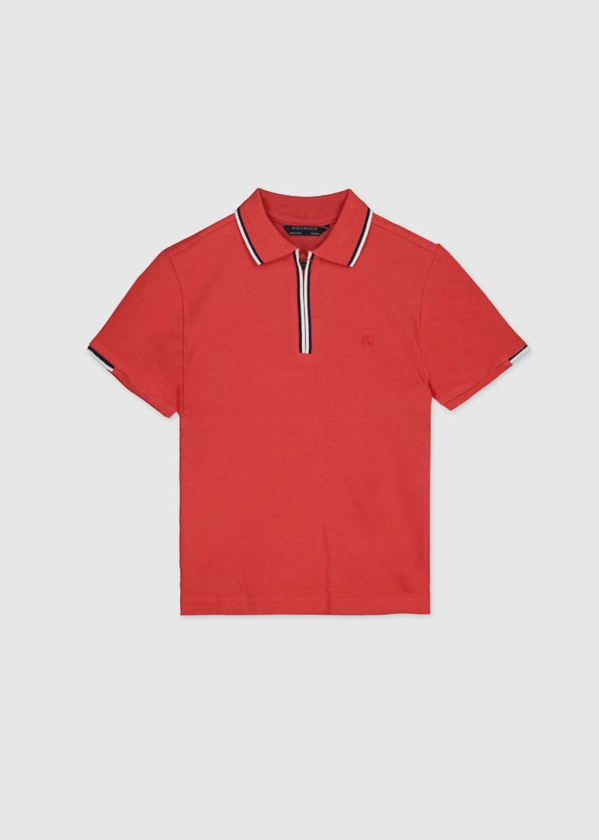 RED S/S POLO TSHIRT WITH ZIPPER