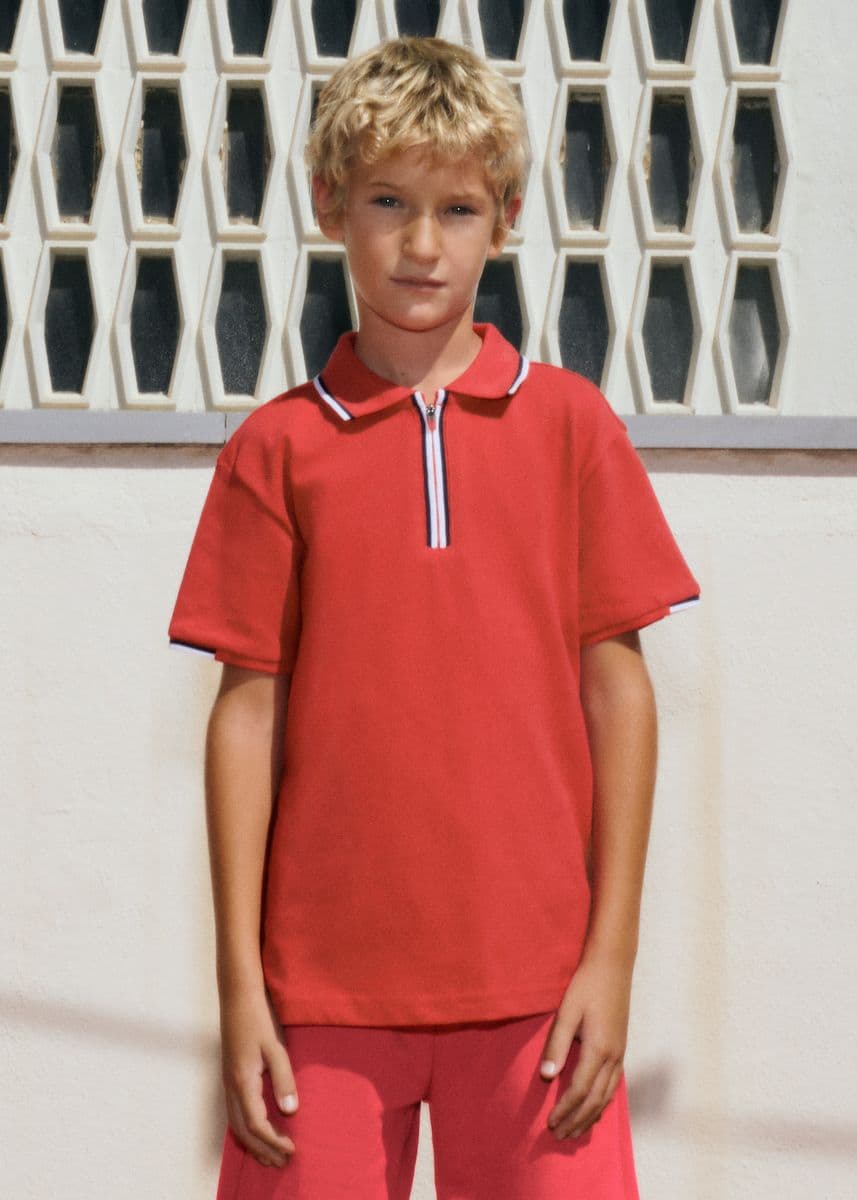 RED S/S POLO TSHIRT WITH ZIPPER