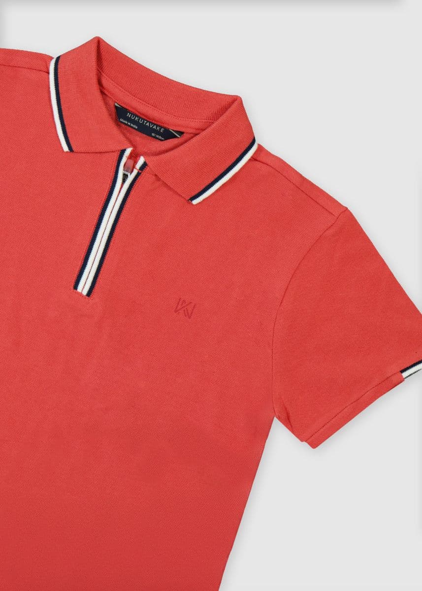 RED S/S POLO TSHIRT WITH ZIPPER