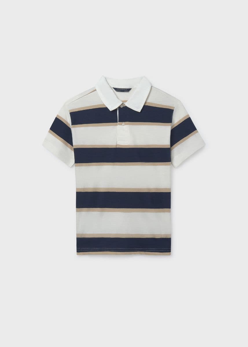 WHITE & NAVY STRIP POLO TSHIRT