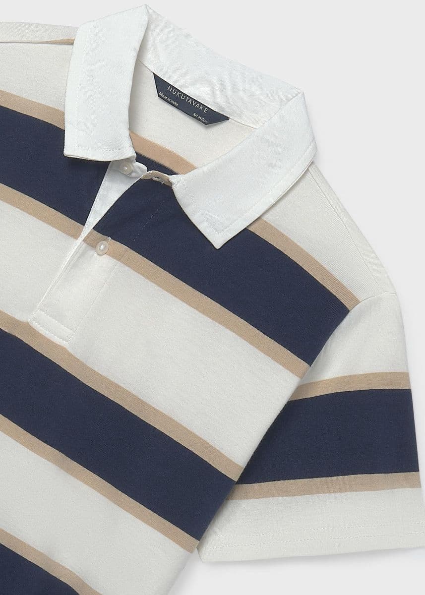 WHITE & NAVY STRIP POLO TSHIRT