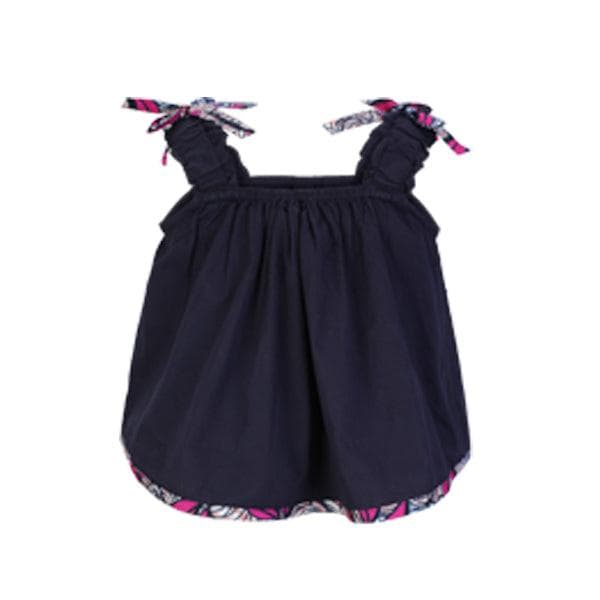 NAVY BLOUSE AND PINK/LILAC ANKARA ELASTICATED WAIST SHORT SET