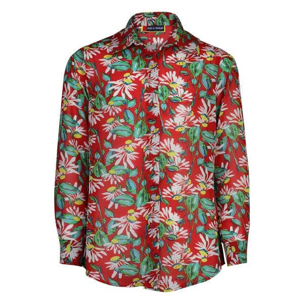 RED FLORAL CHIFFON BLOUSE