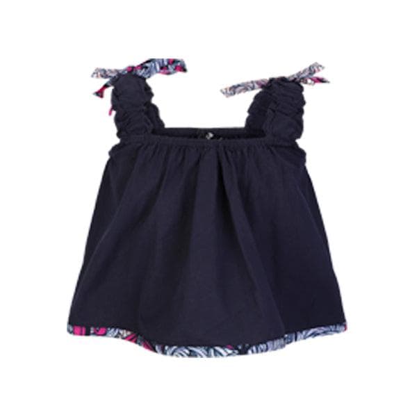 NAVY BLOUSE AND PINK/LILAC ANKARA ELASTICATED WAIST SHORT SET