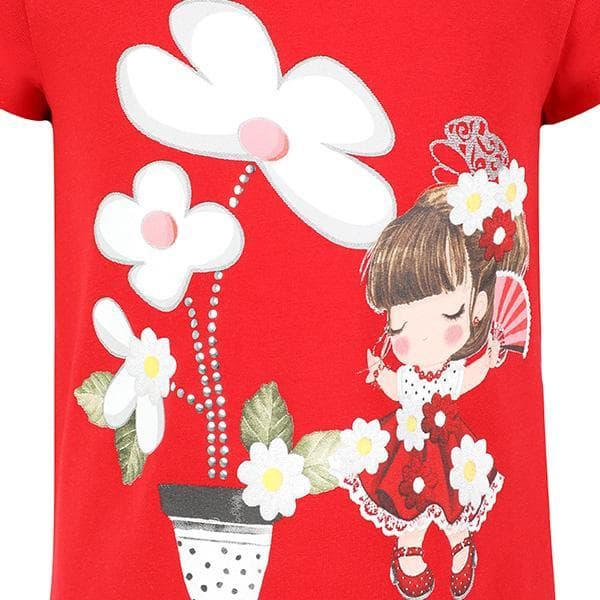 RED S/S FLOWER PRINT TEE