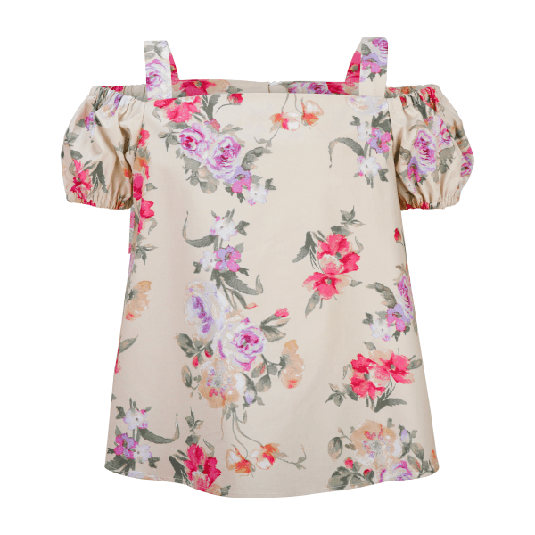 CREAM AND PINK FLORAL BLOUSE & SHORT SET