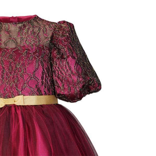 RASPBERRY PINK AND GOLD CHANTILLY BALL DRESS WITH HAIRBOW