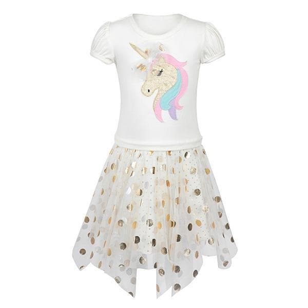 GOLD UNICORN APPLIQUE DRESS