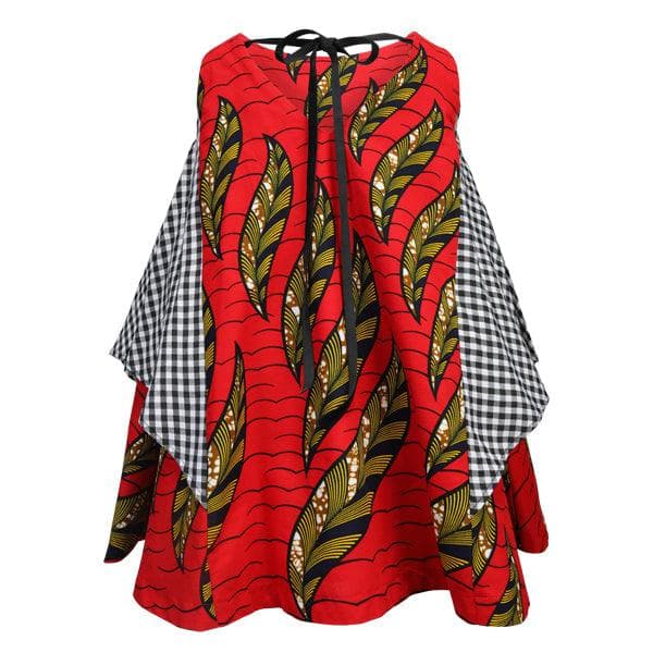 RED ANKARA DRESS WITH CHECK