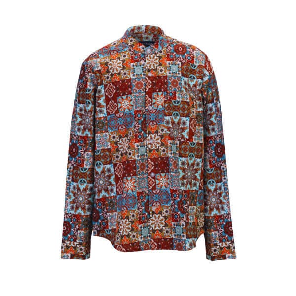 BURGUNDY & NAVY BLUE L/S GEOMETRIC SHIRT