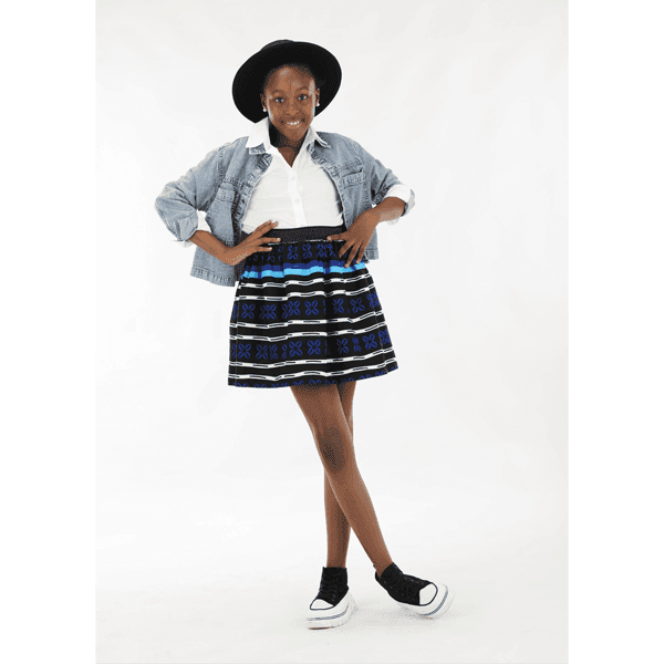 BLUE ANKARA PRINT SKIRT WITH HAIRBAND