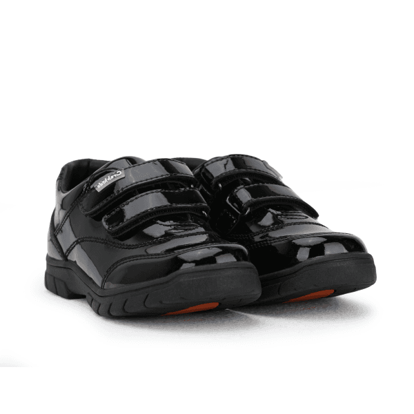 BLACK PATENT DOUBLE VELCRO SCHOOL SHOES