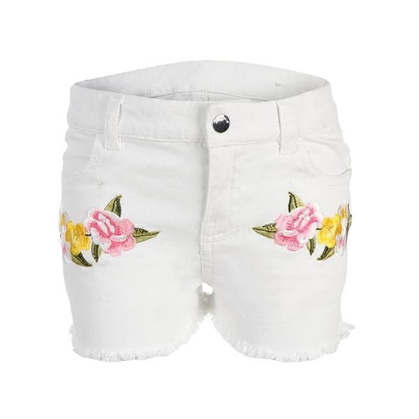 WHITE TWILL EMBROIDERED SHORT