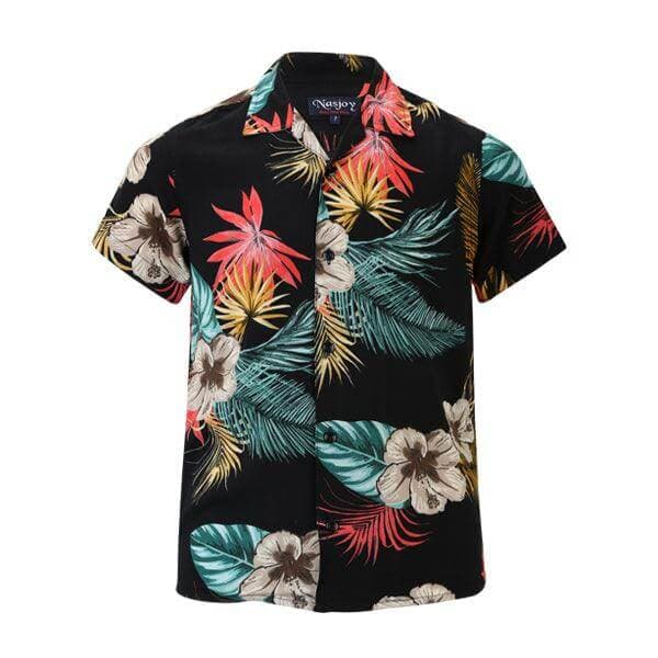 BLACK FLORAL PRINT S/S SHIRT