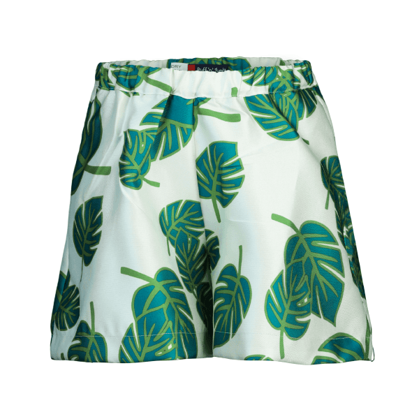 GREEN & WHITE PUFF SLEEVE BLOUSE & SHORT SET