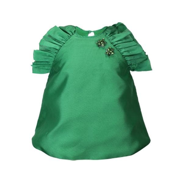 GREEN MIKADO DRESS SET W/HAIRBOW