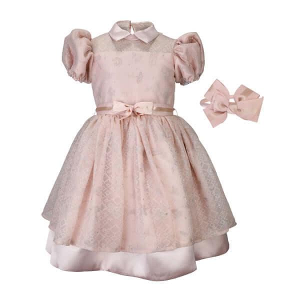PINK MIKADO DRESS WITH HAIR BOW