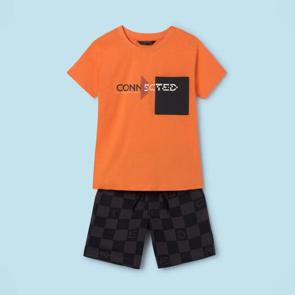 PEACH AND BLACK SHORT SET