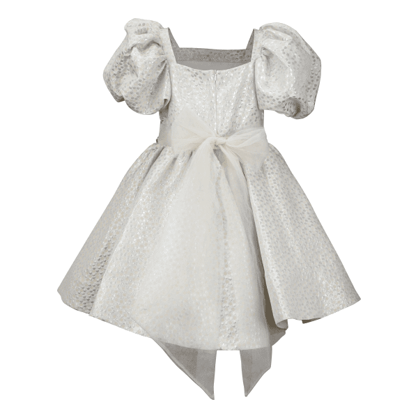 OFF-WHITE PUFF SLEEVE POLKA DOT DAMASK BALL DRESS