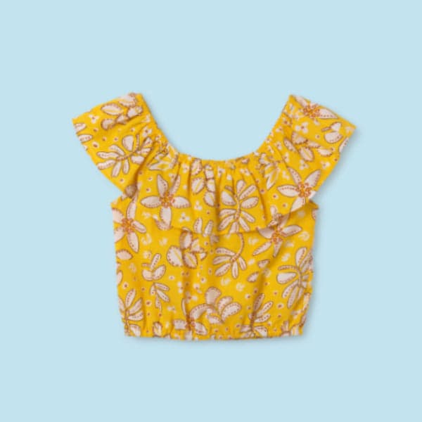 YELLOW OFF-SHOULDER PRINT BLOUSE