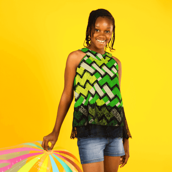 MULTICOLOUR ANKARA AND LACE BLOUSE