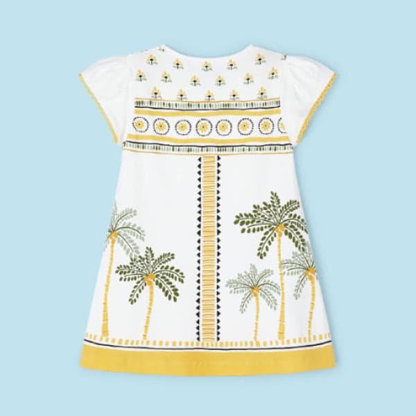 WHITE AND YELLOW A-LINE PRINT DRESS