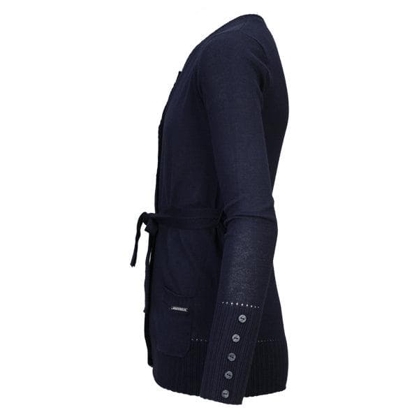 NAVY KNIT CARDIGAN.