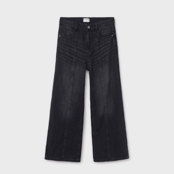 BLACK DENIM WIDE LEG TROUSER