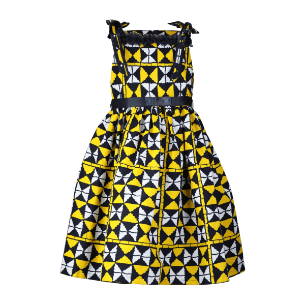 NAVY BLUE & YELLOW ANKARA DRESS WITH BELT