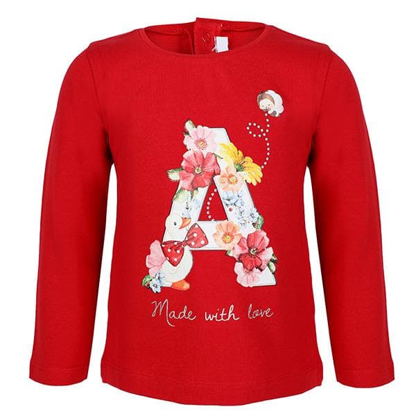 RED L/S FLORAL PRINT T-SHIRT