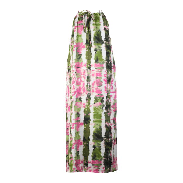 GREEN, OFFWHITE & PINK ABSTRACT CHIFFON A-LINE DRESS
