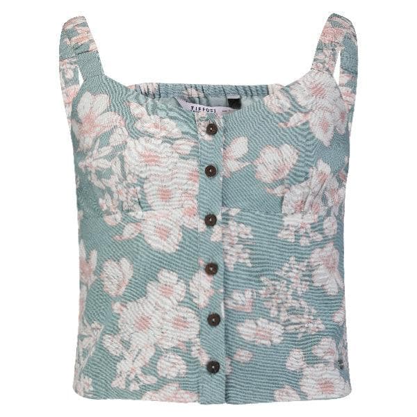 BLUE FLORAL PRINT SPAGHETTI BLOUSE