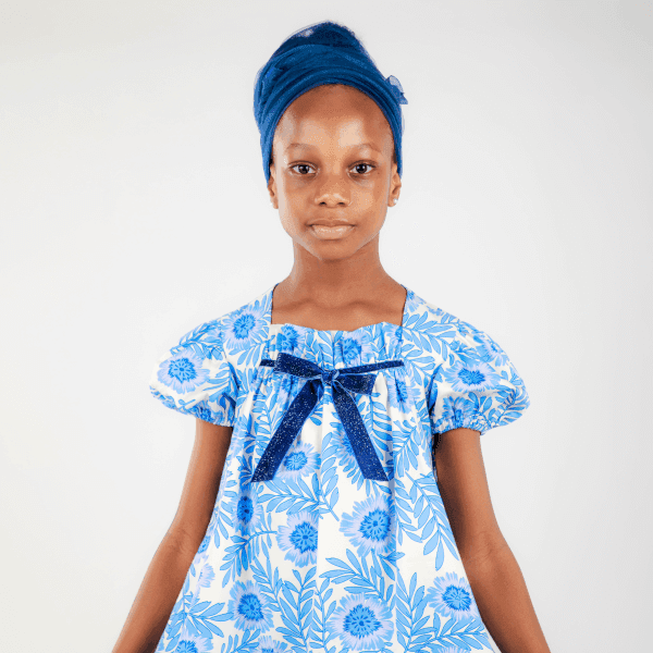 BLUE & WHITE FLORAL A-LINE DRESS