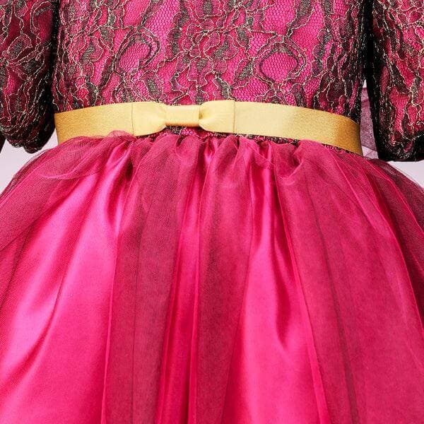 RASPBERRY PINK AND GOLD CHANTILLY BALL DRESS WITH HAIRBOW
