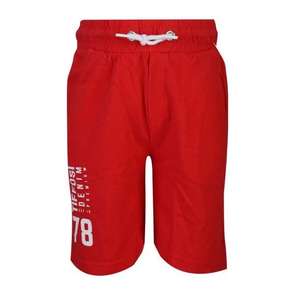 RED DRAWSTRING TWILL SHORTS