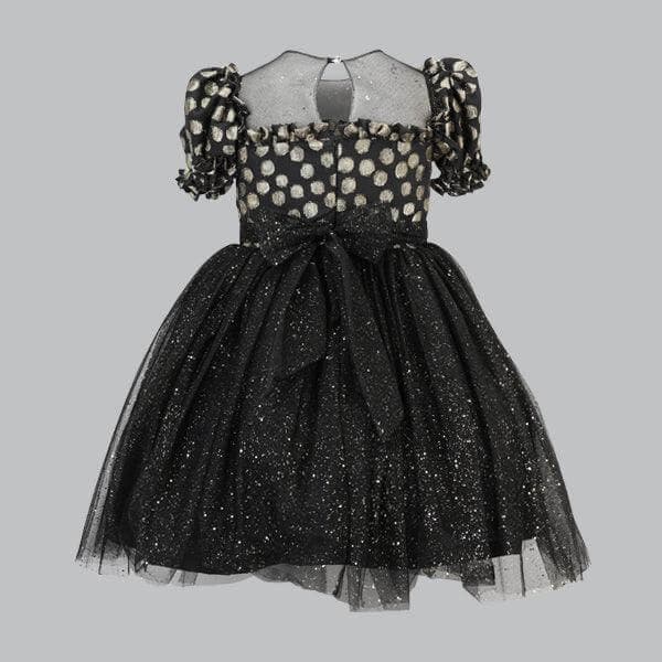 BLACK AND GOLD CHIFFON DAMASK BALL DRESS