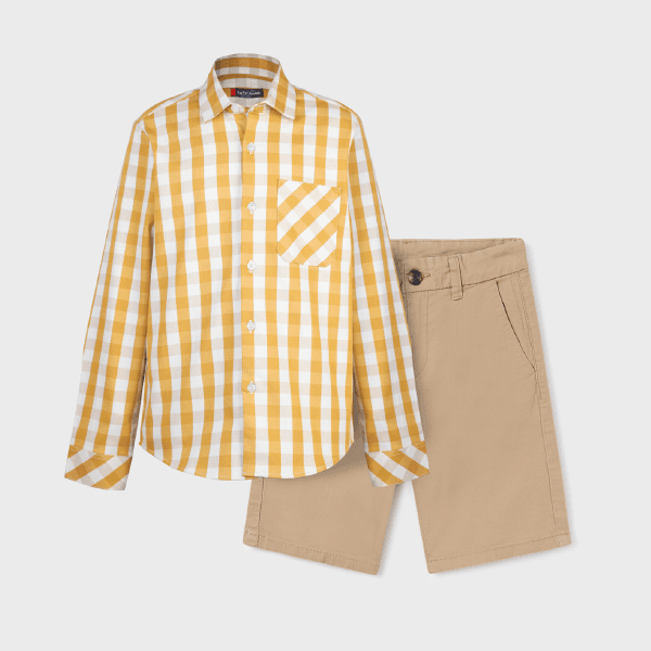 MUSTARD & BROWN L/S SHIRT & SHORT SET Image