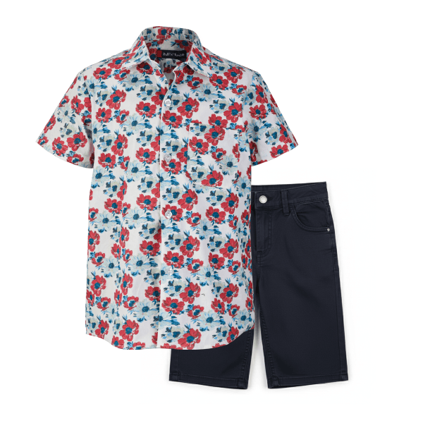 RED & BLUE FLORAL S/S SHIRT & SHORT SET