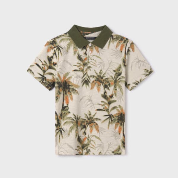 CREAM & ARMY GREEN S/S PRINT POLO TSHIRT