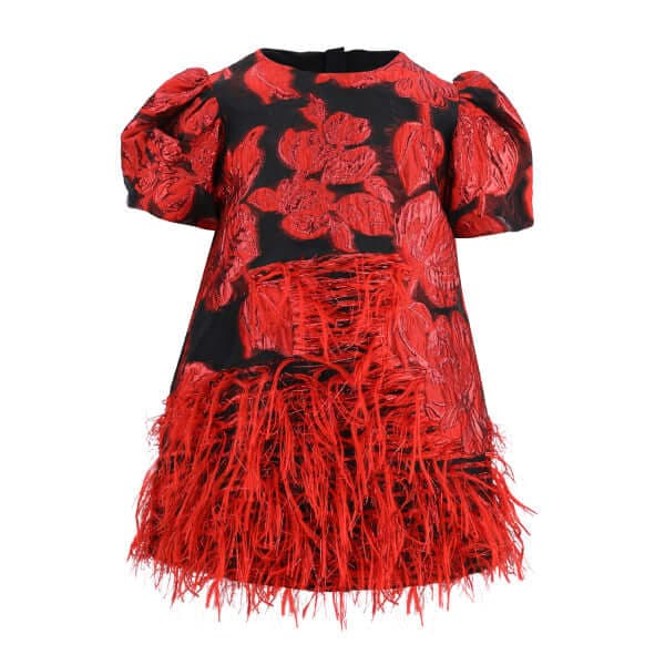 RED & BLACK A LINE DAMASK DRESS