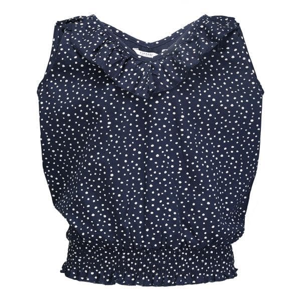 NAVY DOTTED V-NECK BLOUSE