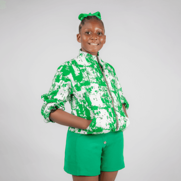 GREEN AND WHITE GIRLS ANKARA JACKET