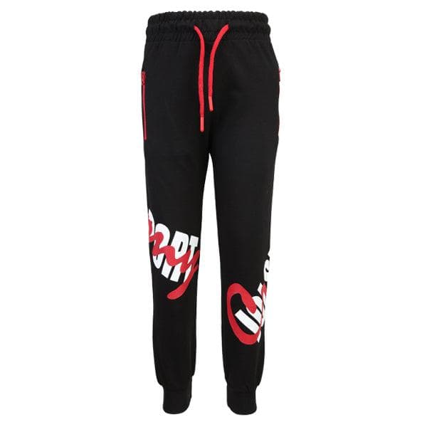 BLACK JOGGERS WITH RED ZIP