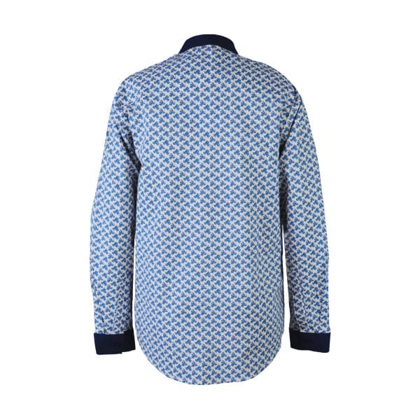 NAVY BLUE NEHRU COLLAR FLORAL L/S SHIRT