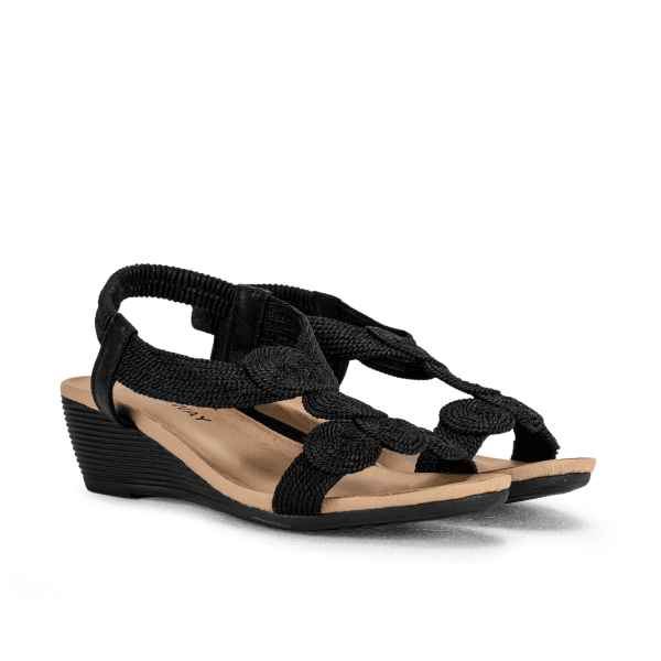 BLACK WEDGE SANDALS