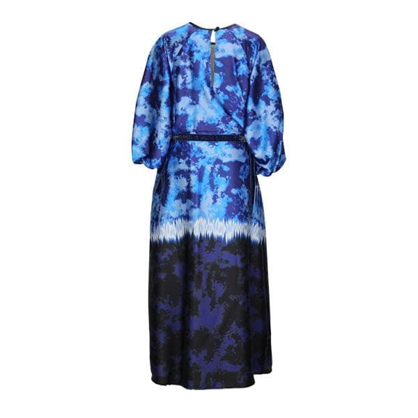 NAVY BLUE RAGLAN SLEEVES A-LINE DRESS WITH VELVET TAPES AND SCARF